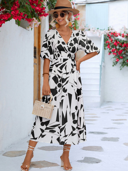 Bonnie Printed Surplice Balloon Sleeve Dress - ONLINE EXCLUSIVE!