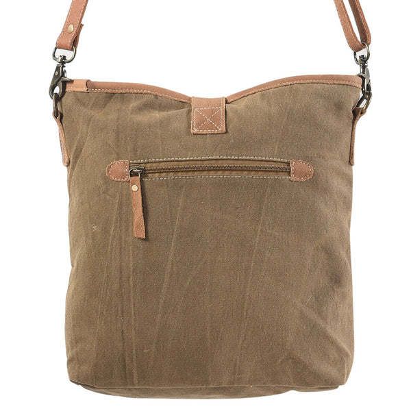 Brown Crossbody w/ Mixed Fabric Tote Bag