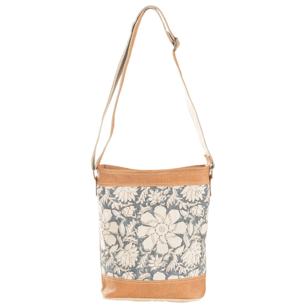 Blue Canvas w/ Flowers Crossbody Handbag