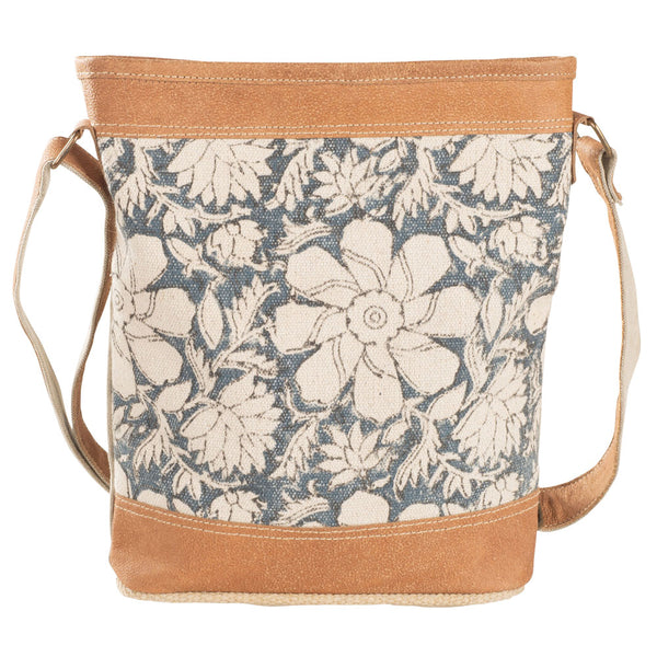 Blue Canvas w/ Flowers Crossbody Handbag