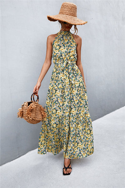 Printed Sleeveless Tie Waist Maxi Dress - ONLINE EXCLUSIVE!