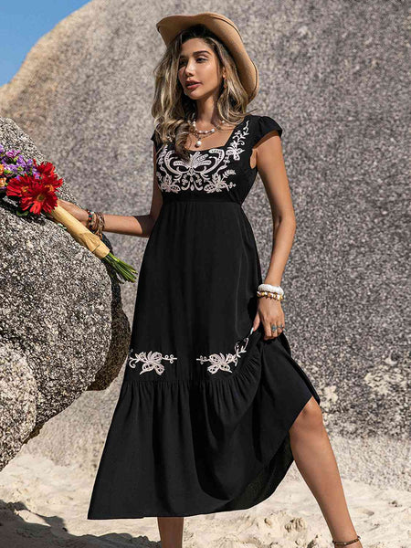 Lucia Embroidered Square Neck Ruffle Hem Dress - ONLINE EXCLUSIVE!