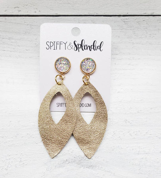 404 Rhiannon Gold Leather Druzy Earrings