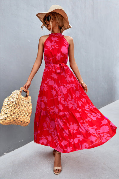 Printed Sleeveless Tie Waist Maxi Dress - ONLINE EXCLUSIVE!