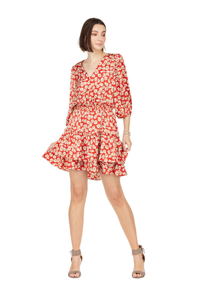 597343 Celia Satin Red Cinched Waist Dress by JoyJoy