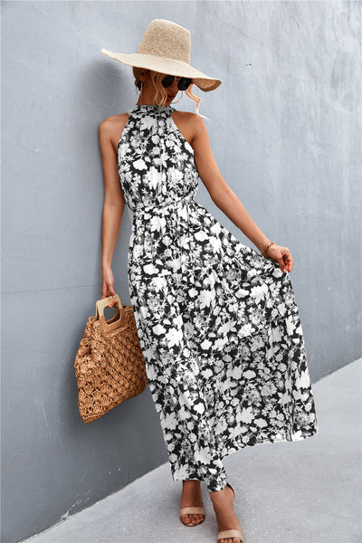 Printed Sleeveless Tie Waist Maxi Dress - ONLINE EXCLUSIVE!