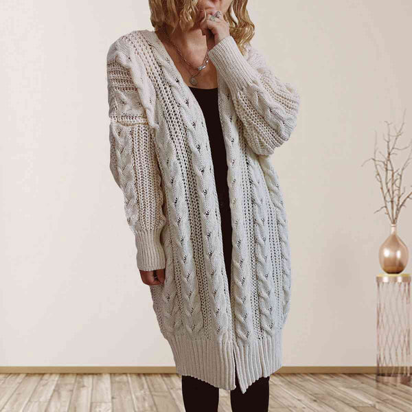 Queenie Cable-Knit Open Front Dropped Shoulder Cardigan - TIK TOK VIRAL!