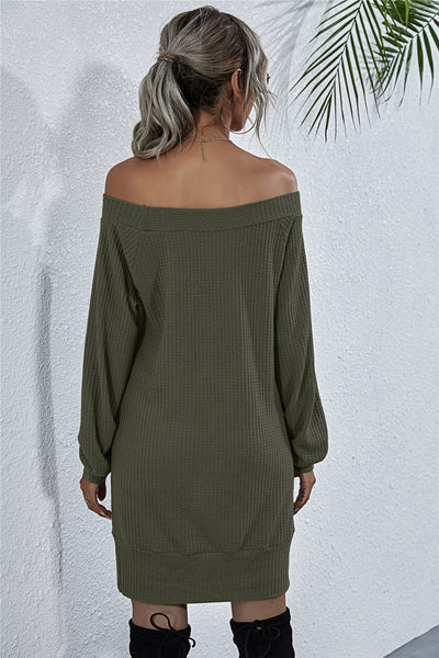 Waffle-Knit Boat Neck Mini Dress - ONLINE EXCLUSIVE!
