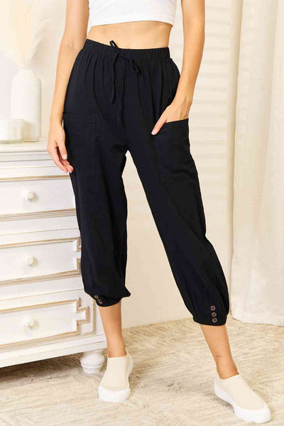 Double Take Decorative Button Cropped Pants - ONLINE EXCLUSIVE!