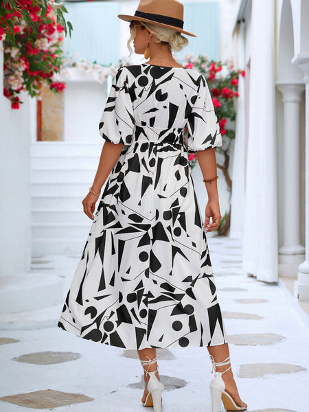 Bonnie Printed Surplice Balloon Sleeve Dress - ONLINE EXCLUSIVE!