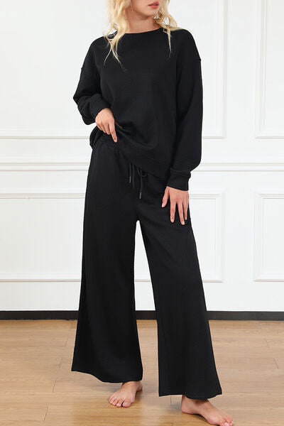 Malia Textured Long Sleeve Top and Drawstring Pants Set - ONLINE EXCLUSIVE!