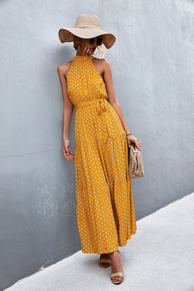 Printed Sleeveless Tie Waist Maxi Dress - ONLINE EXCLUSIVE!