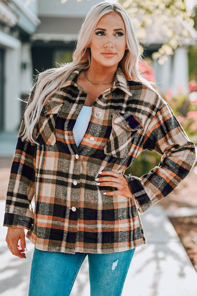 Plaid Button Front Shirt Jacket with Breast Pockets - ONLINE EXCLUSIVE!