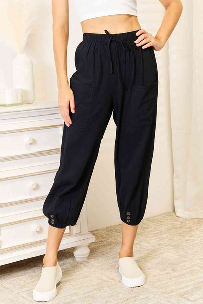 Double Take Decorative Button Cropped Pants - ONLINE EXCLUSIVE!