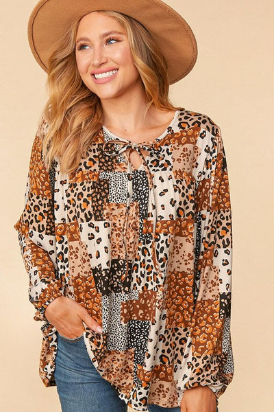 Top con estampado de leopardo y patchwork Jamie