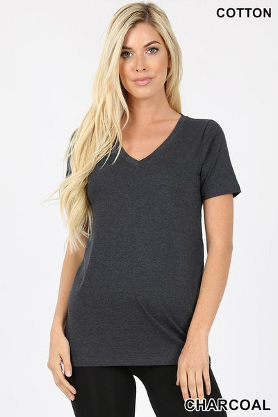 1009 Charcoal Cotton V-neck Basic T-Shirt
