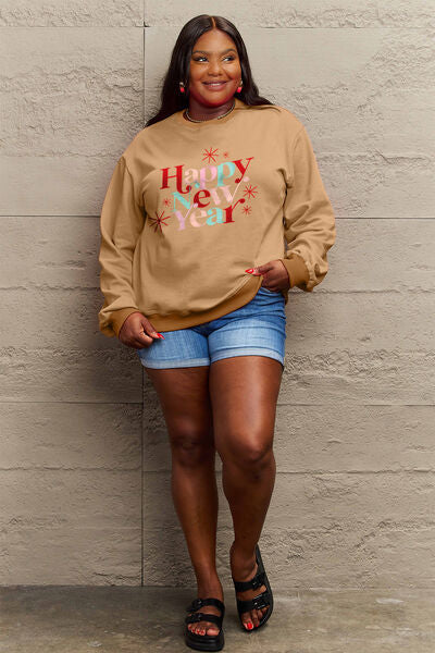 Simply Love Full Size HAPPY NEW YEAR Round Neck Sweatshirt - ONLINE EXCLUSIVE!