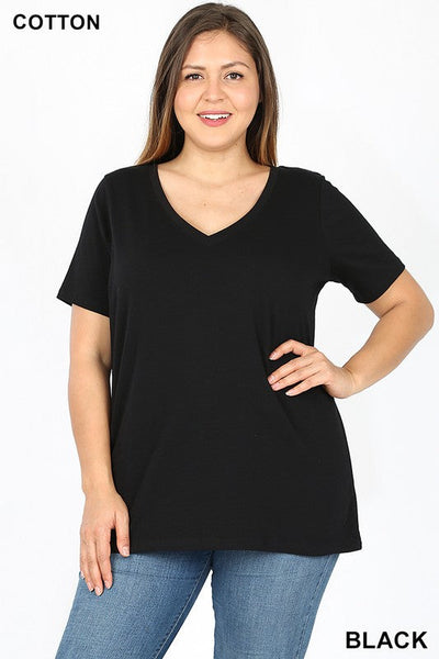 1009 Black Cotton V-Neck Basic T-Shirt