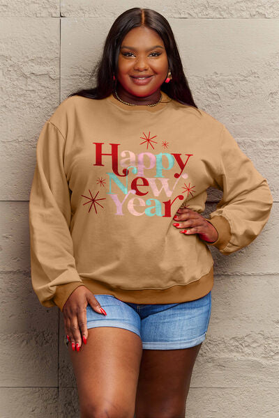 Simply Love Full Size HAPPY NEW YEAR Round Neck Sweatshirt - ONLINE EXCLUSIVE!