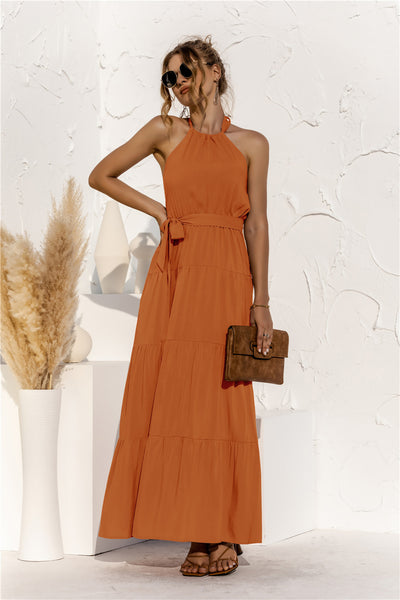 Halter Neck Tie Waist Tiered Maxi Dress - ONLINE EXCLUSIVE!