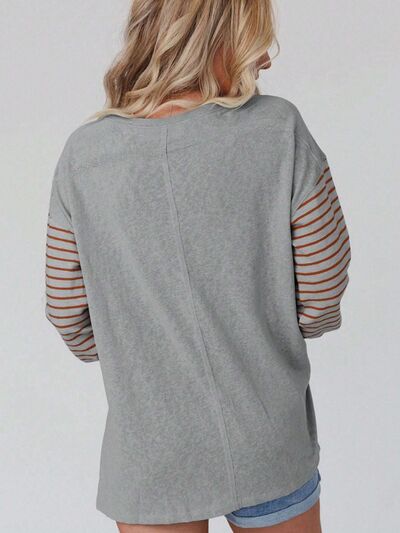 Brenda Round Neck Striped Long Sleeve Slit T-Shirt - ONLINE EXCLUSIVE!