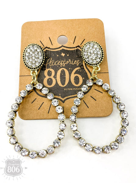 806008 Open Teardrop Earrings w/ Rhinestones