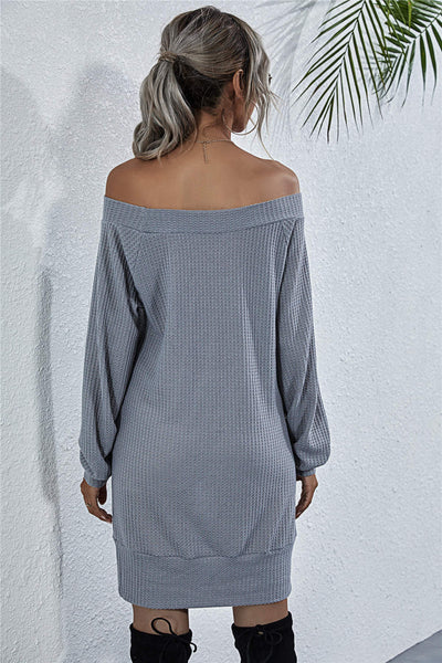 Waffle-Knit Boat Neck Mini Dress - ONLINE EXCLUSIVE!