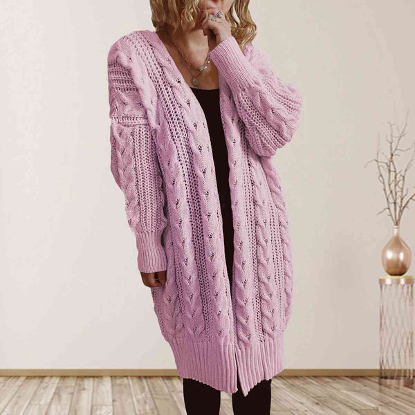 Queenie Cable-Knit Open Front Dropped Shoulder Cardigan - TIK TOK VIRAL!