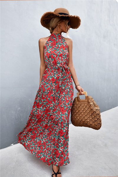 Printed Sleeveless Tie Waist Maxi Dress - ONLINE EXCLUSIVE!