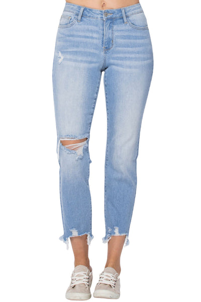 88389   Lili Mid-Rise Destroyed Hem Boyfriend Jeans by Judy Blue Jeans