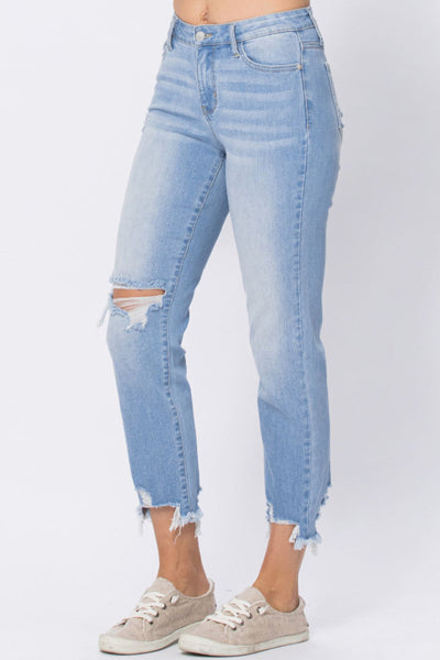 88389   Lili Mid-Rise Destroyed Hem Boyfriend Jeans by Judy Blue Jeans
