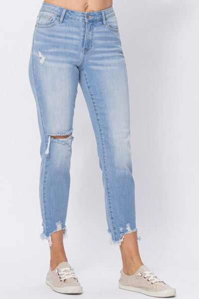 88389   Lili Mid-Rise Destroyed Hem Boyfriend Jeans by Judy Blue Jeans