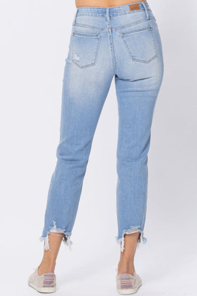 88389   Lili Mid-Rise Destroyed Hem Boyfriend Jeans by Judy Blue Jeans