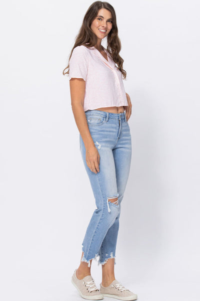 88389   Lili Mid-Rise Destroyed Hem Boyfriend Jeans by Judy Blue Jeans
