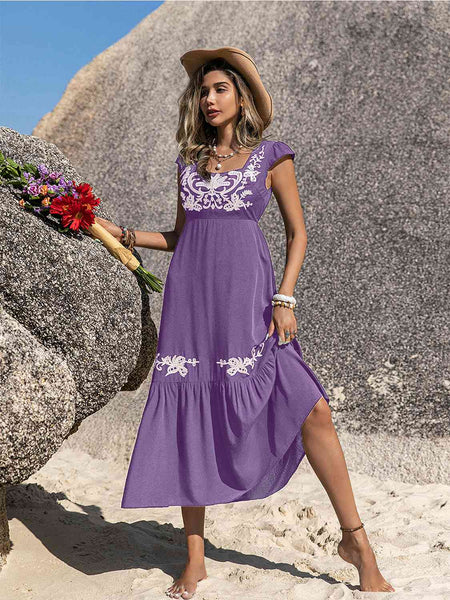 Lucia Embroidered Square Neck Ruffle Hem Dress - ONLINE EXCLUSIVE!