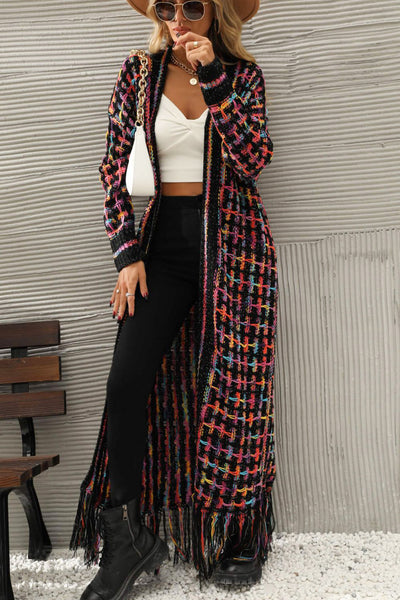 Multicolored Open Front Fringe Hem Cardigan - ONLINE EXCLUSIVE!