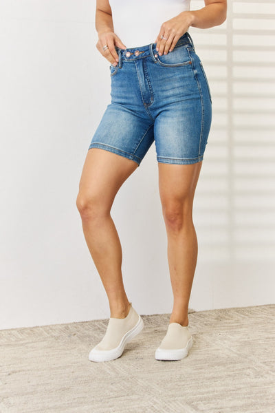 Bermudas con doble botón y control de abdomen Jackie Judy Shorts azules - ¡EXCLUSIVO EN LÍNEA!