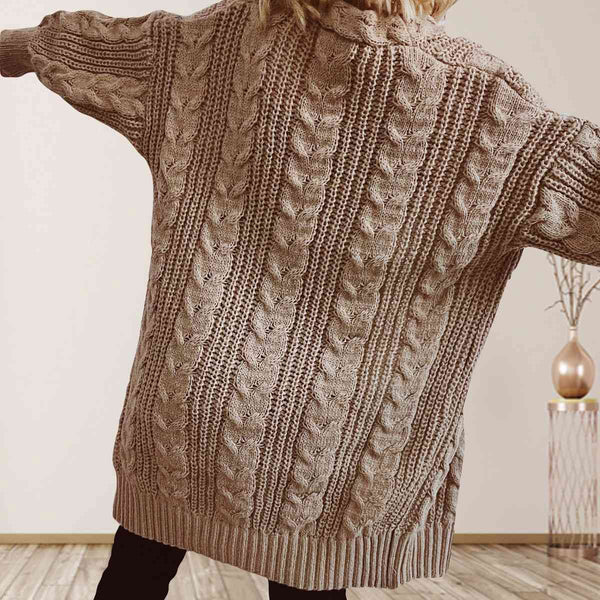Queenie Cable-Knit Open Front Dropped Shoulder Cardigan - TIK TOK VIRAL!