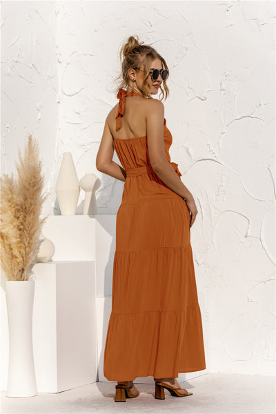 Halter Neck Tie Waist Tiered Maxi Dress - ONLINE EXCLUSIVE!