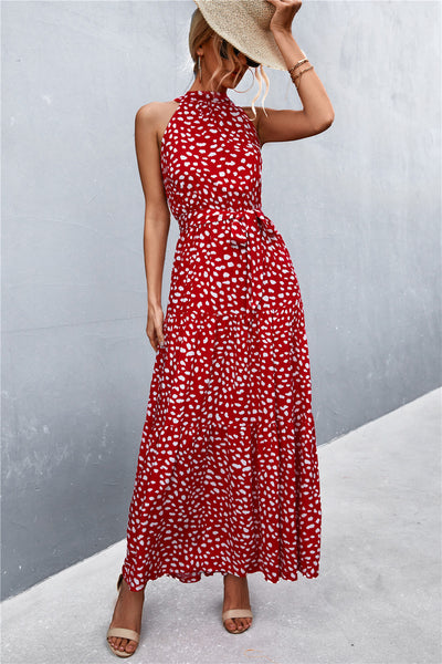 Printed Sleeveless Tie Waist Maxi Dress - ONLINE EXCLUSIVE!