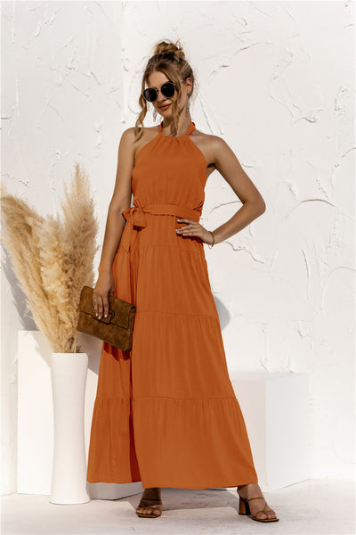 Halter Neck Tie Waist Tiered Maxi Dress - ONLINE EXCLUSIVE!