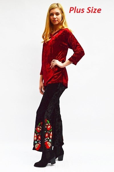 Carmen Black Crushed Velvet Flare Pants - Plus Size ONLY