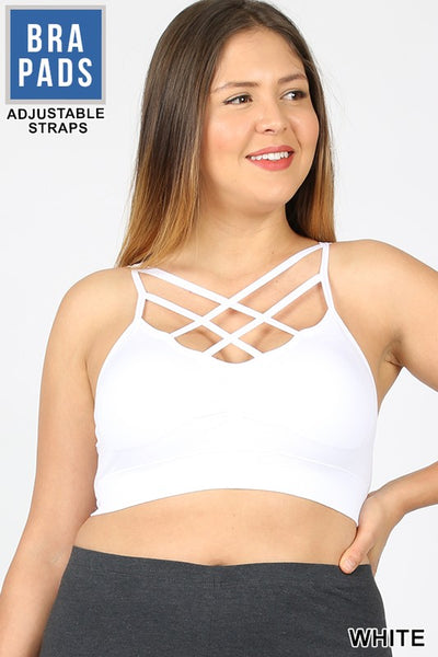 Women Seamless Double Criss Cross Bralette with Adjustable Straps