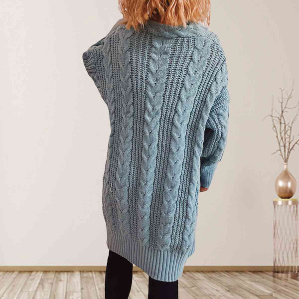 Queenie Cable-Knit Open Front Dropped Shoulder Cardigan - TIK TOK VIRAL!