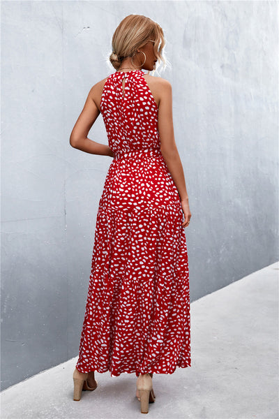 Printed Sleeveless Tie Waist Maxi Dress - ONLINE EXCLUSIVE!