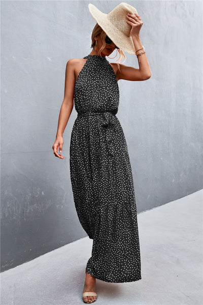 Printed Sleeveless Tie Waist Maxi Dress - ONLINE EXCLUSIVE!