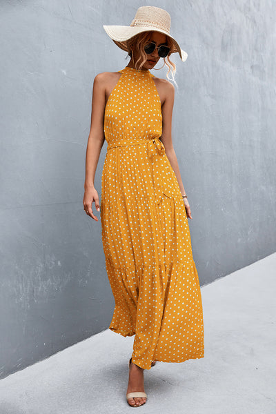 Printed Sleeveless Tie Waist Maxi Dress - ONLINE EXCLUSIVE!