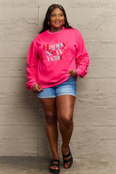 Simply Love Full Size HAPPY NEW YEAR Round Neck Sweatshirt - ONLINE EXCLUSIVE!