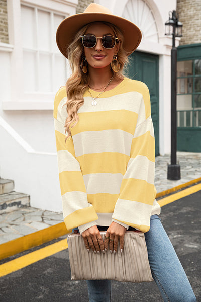 Striped Balloon Sleeve Knit Pullover - ONLINE EXCLUSIVE!