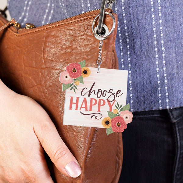 AKC0001 Choose Happy Floral Acrylic Keychain